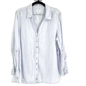 Sigrid‎ Olson 100% Linen Striped Boyfriend Button Down Shirt Blue & White 1X